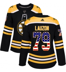 Women's Adidas Boston Bruins #79 Jeremy Lauzon Authentic Black USA Flag Fashion NHL Jersey