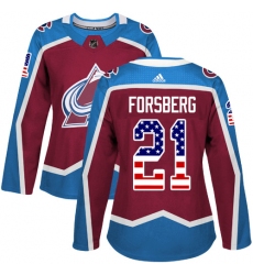 Women's Adidas Colorado Avalanche #21 Peter Forsberg Authentic Burgundy Red USA Flag Fashion NHL Jersey