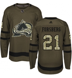Youth Adidas Colorado Avalanche #21 Peter Forsberg Authentic Green Salute to Service NHL Jersey