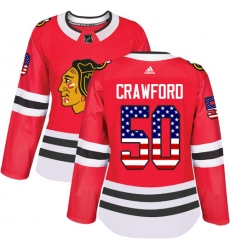 Women's Adidas Chicago Blackhawks #50 Corey Crawford Authentic Red USA Flag Fashion NHL Jersey