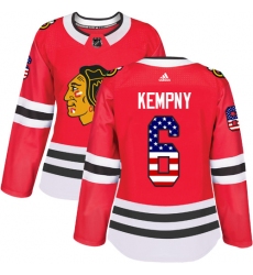 Women's Adidas Chicago Blackhawks #6 Michal Kempny Authentic Red USA Flag Fashion NHL Jersey