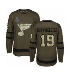 Youth St. Louis Blues #19 Jay Bouwmeester Authentic Green Salute to Service 2019 Stanley Cup Champions Hockey Jersey