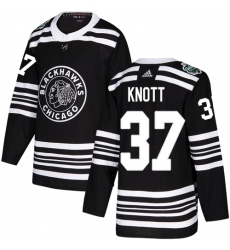 Youth Adidas Chicago Blackhawks #37 Graham Knott Authentic Black 2019 Winter Classic NHL Jersey
