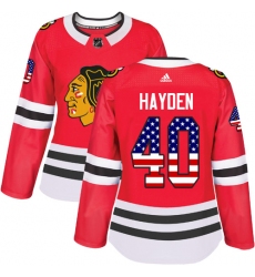 Women's Adidas Chicago Blackhawks #40 John Hayden Authentic Red USA Flag Fashion NHL Jersey
