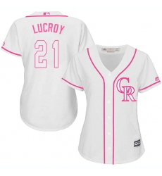 Women's Majestic Colorado Rockies #21 Jonathan Lucroy Authentic White Fashion Cool Base MLB Jersey