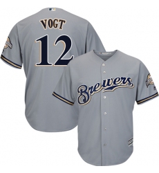Youth Majestic Milwaukee Brewers #12 Stephen Vogt Authentic Grey Road Cool Base MLB Jersey
