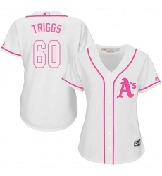 Women's Majestic Oakland Athletics #60 Andrew Triggs Authentic White Fashion Cool Base MLB Jersey