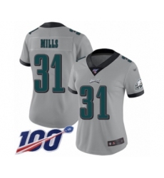 Women's Philadelphia Eagles #31 Jalen Mills Limited Silver Inverted Legend 100th Season Football Jersey