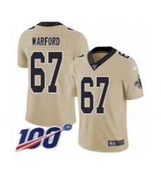 Youth New Orleans Saints #67 Larry Warford Limited Gold Inverted Legend 100th Season Football Jersey