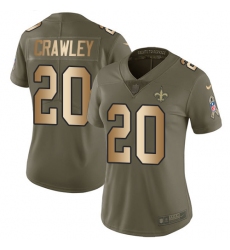 Women's Nike New Orleans Saints #20 Ken Crawley Limited Olive/Gold 2017 Salute to Service NFL Jersey