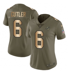 Women's Nike Miami Dolphins #6 Jay Cutler Limited Olive/Gold 2017 Salute to Service NFL Jersey