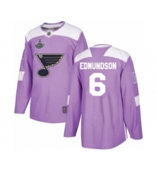 Youth St. Louis Blues #6 Joel Edmundson Authentic Purple Fights Cancer Practice 2019 Stanley Cup Champions Hockey Jersey