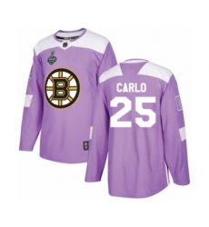Men's Boston Bruins #25 Brandon Carlo Authentic Purple Fights Cancer Practice 2019 Stanley Cup Final Bound Hockey Jersey