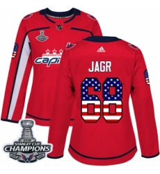 Women's Adidas Washington Capitals #68 Jaromir Jagr Authentic Red USA Flag Fashion 2018 Stanley Cup Final Champions NHL Jersey