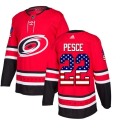 Men's Adidas Carolina Hurricanes #22 Brett Pesce Authentic Red USA Flag Fashion NHL Jersey