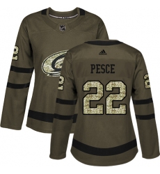 Women's Adidas Carolina Hurricanes #22 Brett Pesce Authentic Green Salute to Service NHL Jersey
