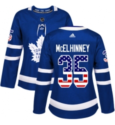 Women's Adidas Toronto Maple Leafs #35 Curtis McElhinney Authentic Royal Blue USA Flag Fashion NHL Jersey