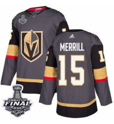 Youth Adidas Vegas Golden Knights #15 Jon Merrill Authentic Gray Home 2018 Stanley Cup Final NHL Jersey