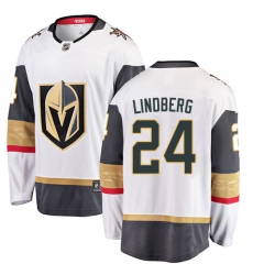 Youth Vegas Golden Knights #24 Oscar Lindberg Authentic White Away Fanatics Branded Breakaway NHL Jersey