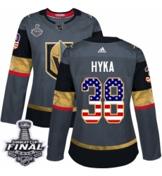 Women's Adidas Vegas Golden Knights #38 Tomas Hyka Authentic Gray USA Flag Fashion 2018 Stanley Cup Final NHL Jersey