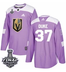 Men's Adidas Vegas Golden Knights #37 Reid Duke Authentic Purple Fights Cancer Practice 2018 Stanley Cup Final NHL Jersey
