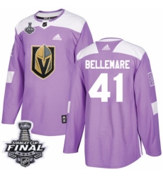 Men's Adidas Vegas Golden Knights #41 Pierre-Edouard Bellemare Authentic Purple Fights Cancer Practice 2018 Stanley Cup Final NHL Jersey
