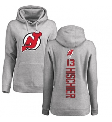 NHL Women's Adidas New Jersey Devils #13 Nico Hischier Ash Backer Pullover Hoodie