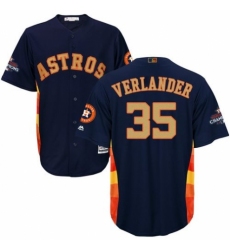 Youth Majestic Houston Astros #35 Justin Verlander Authentic Navy Blue Alternate 2018 Gold Program Cool Base MLB Jersey