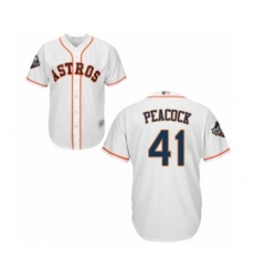 Youth Houston Astros #41 Brad Peacock Authentic White Home Cool Base 2019 World Series Bound Baseball Jersey