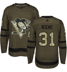Men's Adidas Pittsburgh Penguins #31 Antti Niemi Authentic Green Salute to Service NHL Jersey