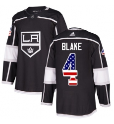 Youth Adidas Los Angeles Kings #4 Rob Blake Authentic Black USA Flag Fashion NHL Jersey
