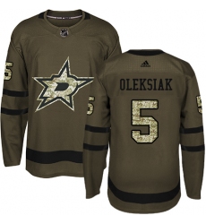 Men's Adidas Dallas Stars #5 Jamie Oleksiak Authentic Green Salute to Service NHL Jersey