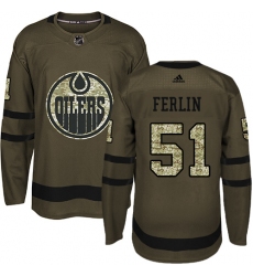 Men's Adidas Edmonton Oilers #51 Brian Ferlin Authentic Green Salute to Service NHL Jersey