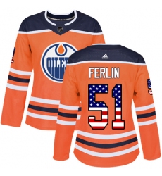 Women's Adidas Edmonton Oilers #51 Brian Ferlin Authentic Orange USA Flag Fashion NHL Jersey