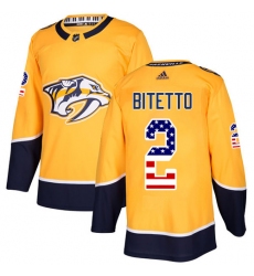 Men's Adidas Nashville Predators #2 Anthony Bitetto Authentic Gold USA Flag Fashion NHL Jersey