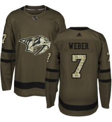 Men's Adidas Nashville Predators #7 Yannick Weber Authentic Green Salute to Service NHL Jersey