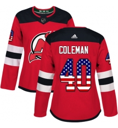 Women's Adidas New Jersey Devils #40 Blake Coleman Authentic Red USA Flag Fashion NHL Jersey