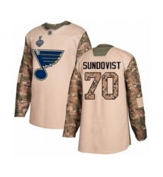 Youth St. Louis Blues #70 Oskar Sundqvist Authentic Camo Veterans Day Practice 2019 Stanley Cup Final Bound Hockey Jersey