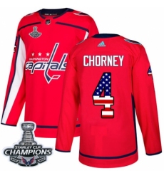 Men's Adidas Washington Capitals #4 Taylor Chorney Authentic Red USA Flag Fashion 2018 Stanley Cup Final Champions NHL Jersey
