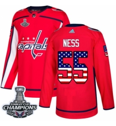 Men's Adidas Washington Capitals #55 Aaron Ness Authentic Red USA Flag Fashion 2018 Stanley Cup Final Champions NHL Jersey