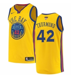 Men's Nike Golden State Warriors #42 Nate Thurmond Swingman Gold 2018 NBA Finals Bound NBA Jersey - City Edition
