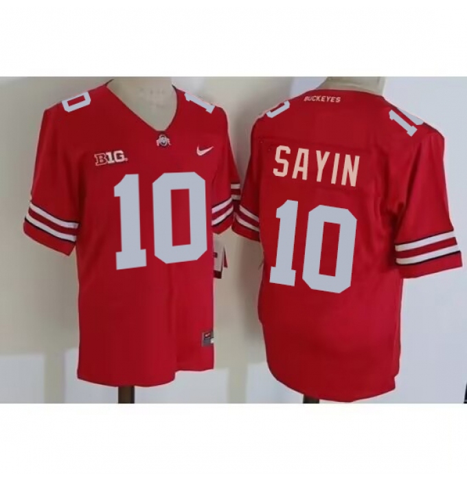 Men's Ohio State Buckeyes #10 JULIAN SAYIN red Game Jersey