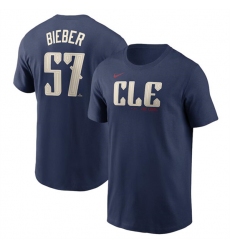Men's Cleveland Guardians #57 Shane Bieber Navy 2024 City Connect Name & Number T-Shirt