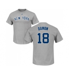 MLB Nike New York Yankees #18 Johnny Damon Gray Name & Number T-Shirt