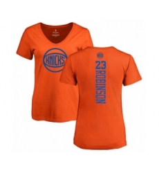 Basketball Women's New York Knicks #23 Mitchell Robinson Orange One Color Backer Slim-Fit V-Neck T-Shirt