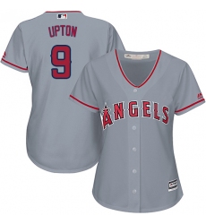 Women's Majestic Los Angeles Angels of Anaheim #9 Justin Upton Authentic Grey Road Cool Base MLB Jersey