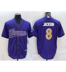 Men's Baltimore Ravens #8 Lamar Jackson Black Gold With Patch Cool Base Stitched Baseball Jersey