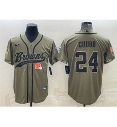 Men's Cleveland Browns #24 Nick Chubb Olive 2022 Salute To Service Cool Base Stitched Baseball Jersey
