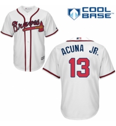Youth Majestic Atlanta Braves #13 Ronald Acuna Jr. Replica White Home Cool Base MLB Jersey