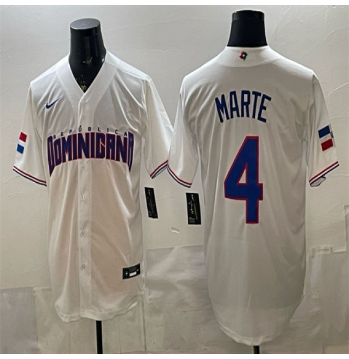 Men's Dominican Republic Baseball #4 Ketel Marte White 2026 World Baseball Classic Home Stadium Stitched Jersey